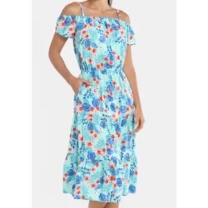 Children’s Place Dress Women’s Size Large Tropical Ruffle Midi Off Shoulder NEW